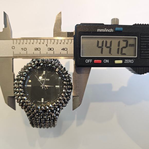 Geneva Women's Silver Tone Rhinestone Cuff Watch Black Dial Quartz 44mm Sparkle - Picture 7 of 14